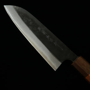 Kamo Cutlery Santoku, Blue Carbon, Black Damascus Steel, Cherry Blossom Octagonal Handle (165mm)