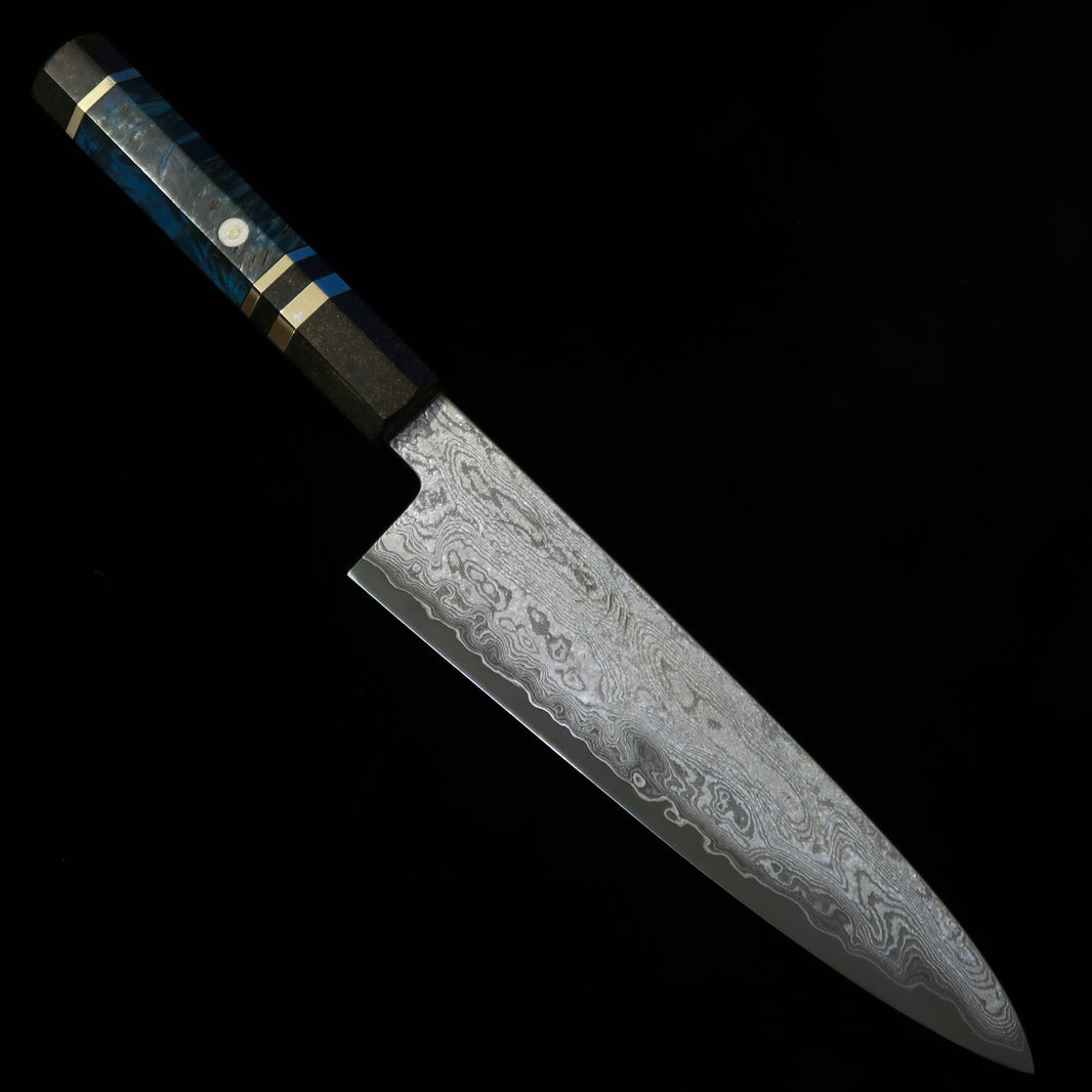 三浦佩MIURA Obidama 牛刀 銀紙三号 ダマスカス スタビライズウッドハンドル（210mm）