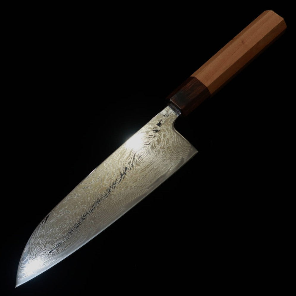 MIURA Santoku Uzu-nami Damasco de níquel mango octogonal de keyaki (165 mm)