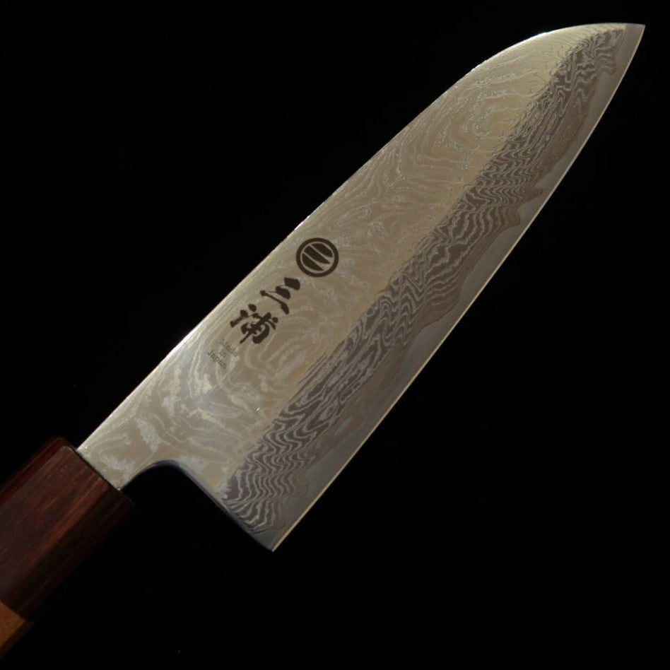 MIURA Santoku Uzu-nami Damasco de níquel mango octogonal de keyaki (165 mm)