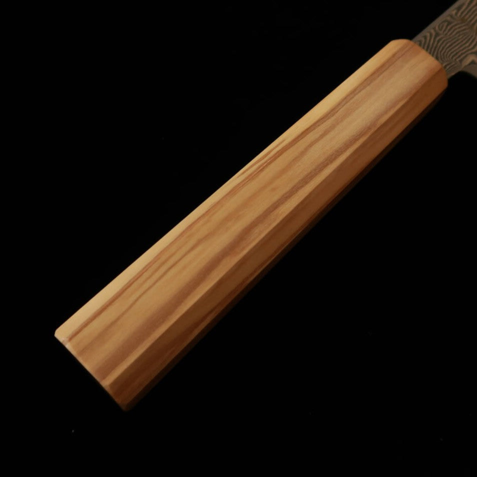 初心 HATSUKOKORO 切付牛刀 銀紙三号 ダマスカス オリーブ八角柄 (210mm)