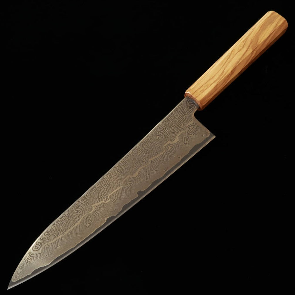 HATSUKOKORO Gyuto Aço Inox Ginsan Damasco (210mm) Cabo Octogonal de Oliveira