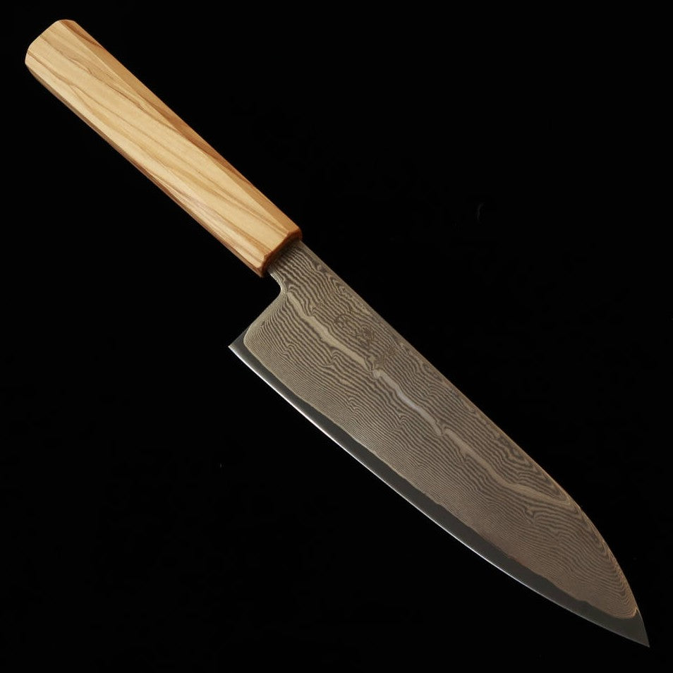 Hatsukokoro Santoku Ginsan Damascus Olive Octagonal Handle (170mm)