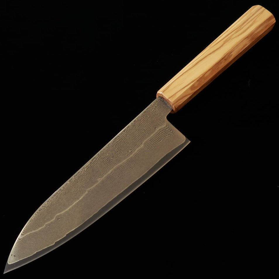 Hatsukokoro Santoku Ginsan Damascus Olive Octagonal Handle (170mm)
