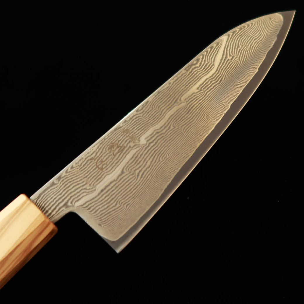 Hatsukokoro Santoku Ginsan Damascus Olive Octagonal Handle (170mm)