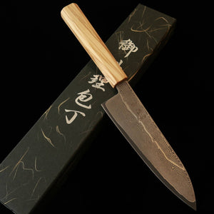Hatsukokoro Santoku Ginsan Damascus Olive Octagonal Handle (170mm)