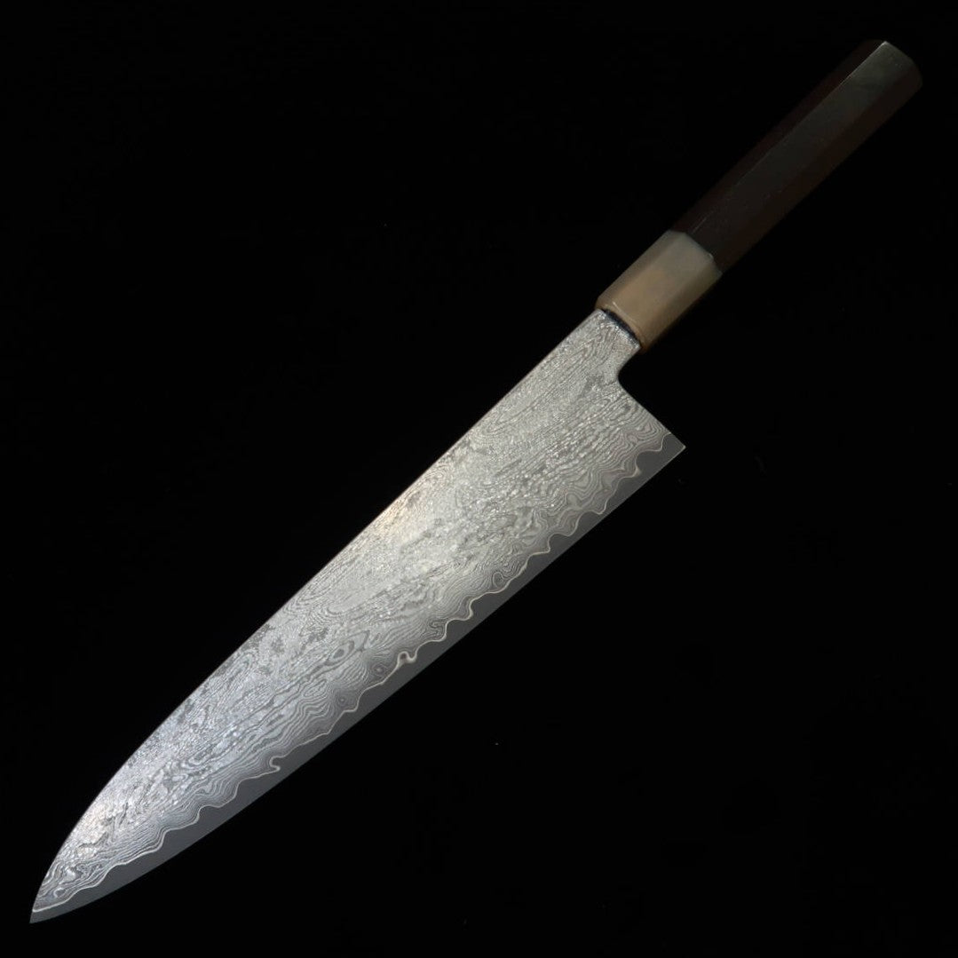 Gyuto SAKAI KIKUMORI "Nebulosa" VG10 mango de ébano y cuerno de búfalo blanco (210/240mm)