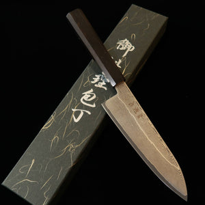 HATSUKOKORO « Hatsukokoro » santoku Ginsan n°3 damas, manche monobloc en ébène (170 mm)