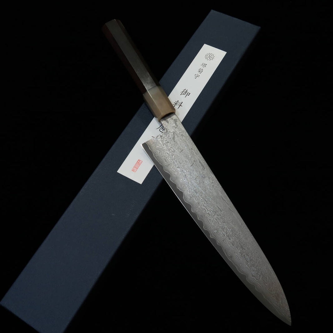 Sakai Kikumori Seiun Series Gyuto, Ebony and White Buffalo Handle (210/240mm)