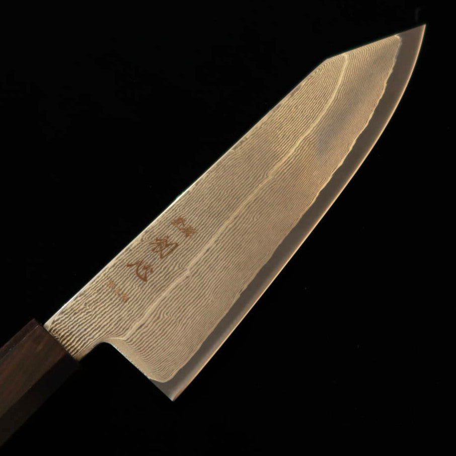 初心 HATSUKOKORO 切付三徳 銀紙三号 ダマスカス 黒檀一体型柄 (170mm)