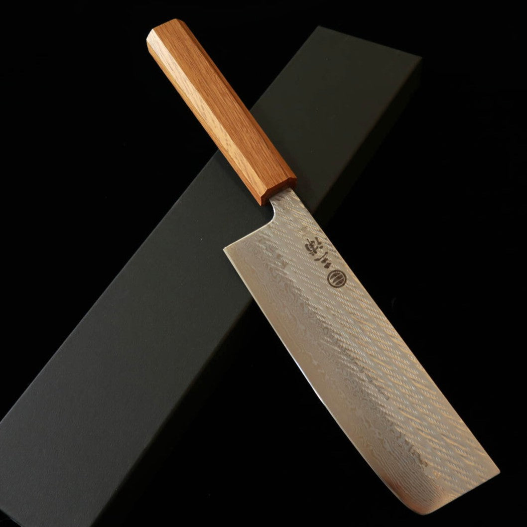 MIURA Nakiri AUS10 Motif torsadé Damas Manche octogonal en chêne (165 mm)