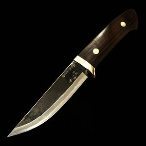 TAKEDA Hamono, forja manual Bitchu, obra de Moriya Masasaku, cuchillo con funda (sheath knife), ébano rayado