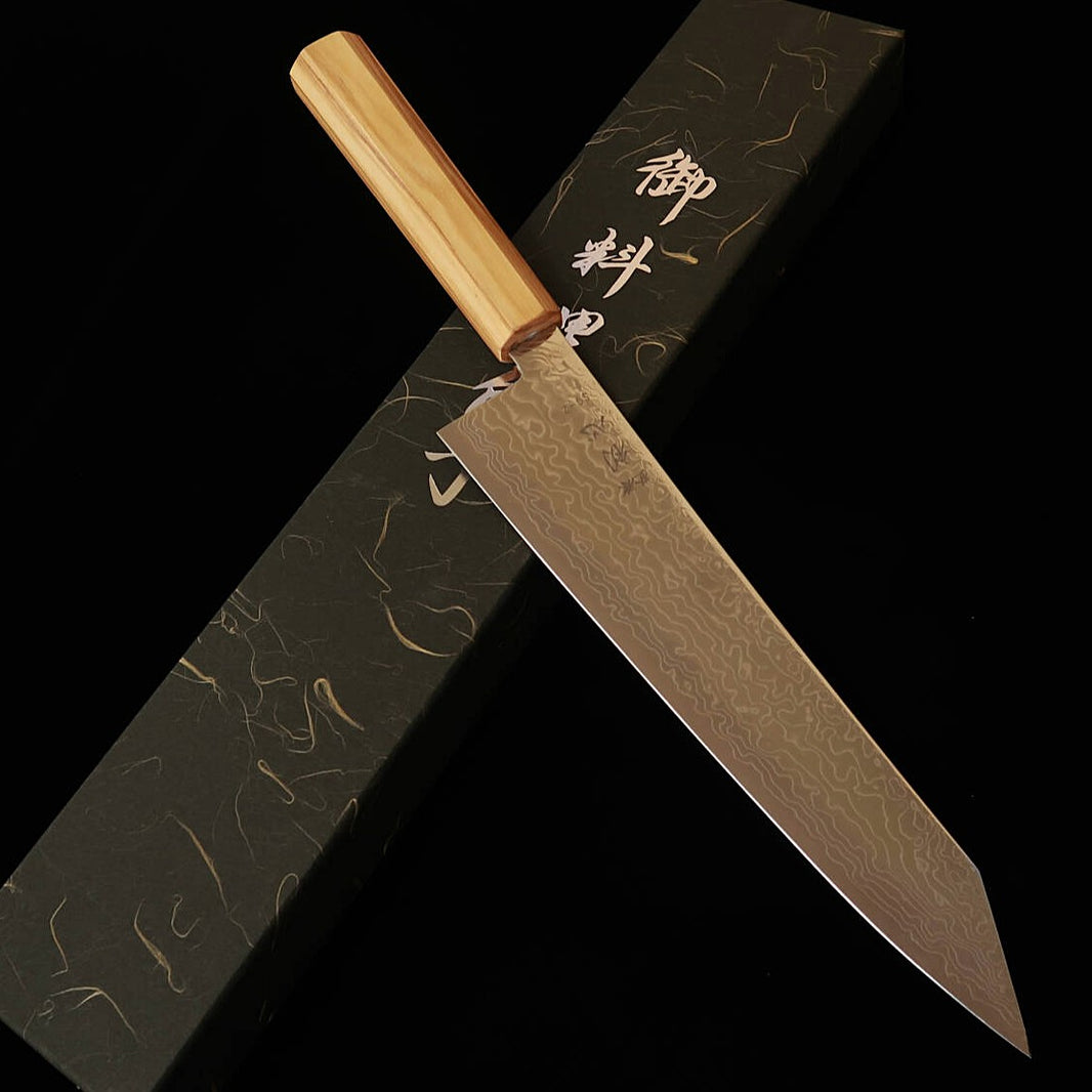 初心 HATSUKOKORO 流氷 切付牛刀 SG2 ダマスカス 磨き オリーブ一体柄（210/240mm）