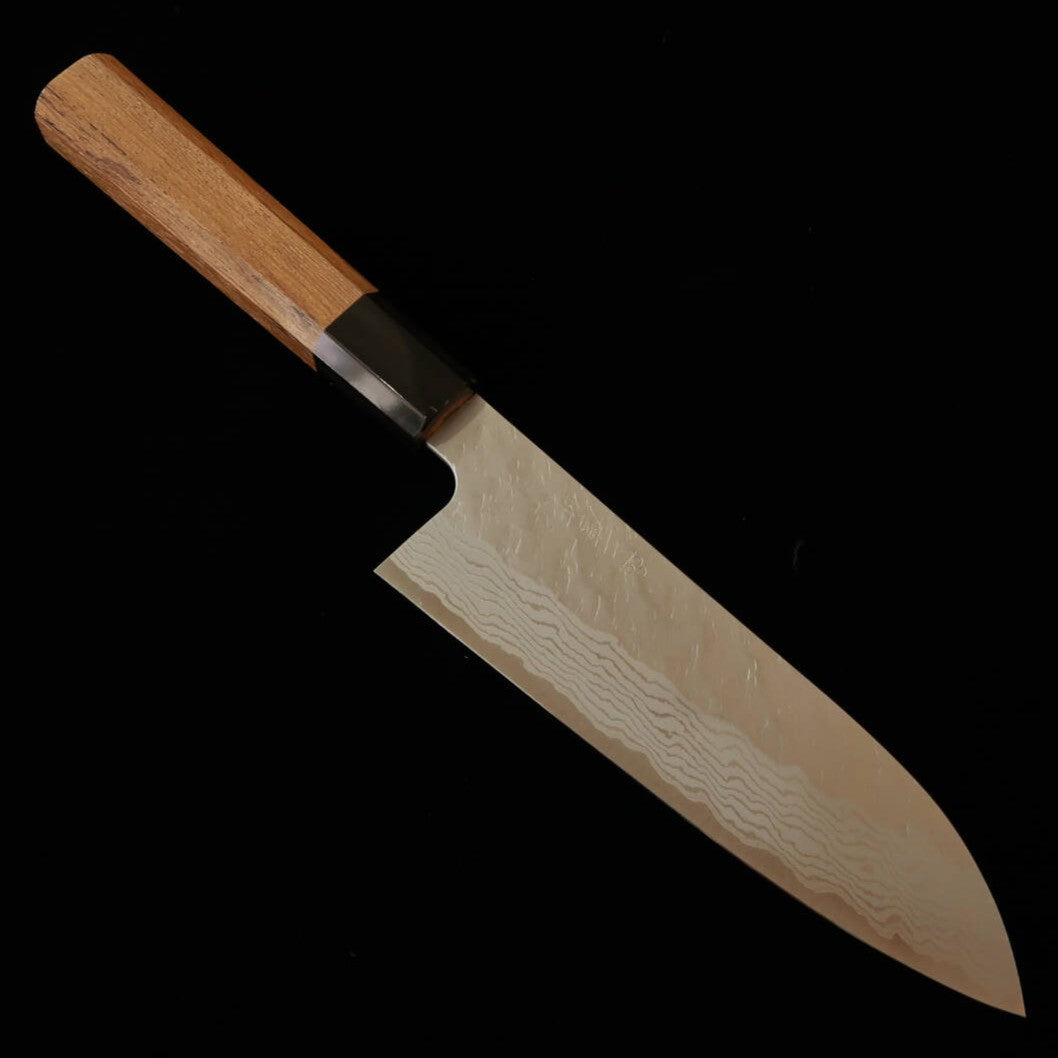 二唐刃物鍛造所 NIGARA VG10 槌目ダマスカス 三徳 チーク柄 (180mm)