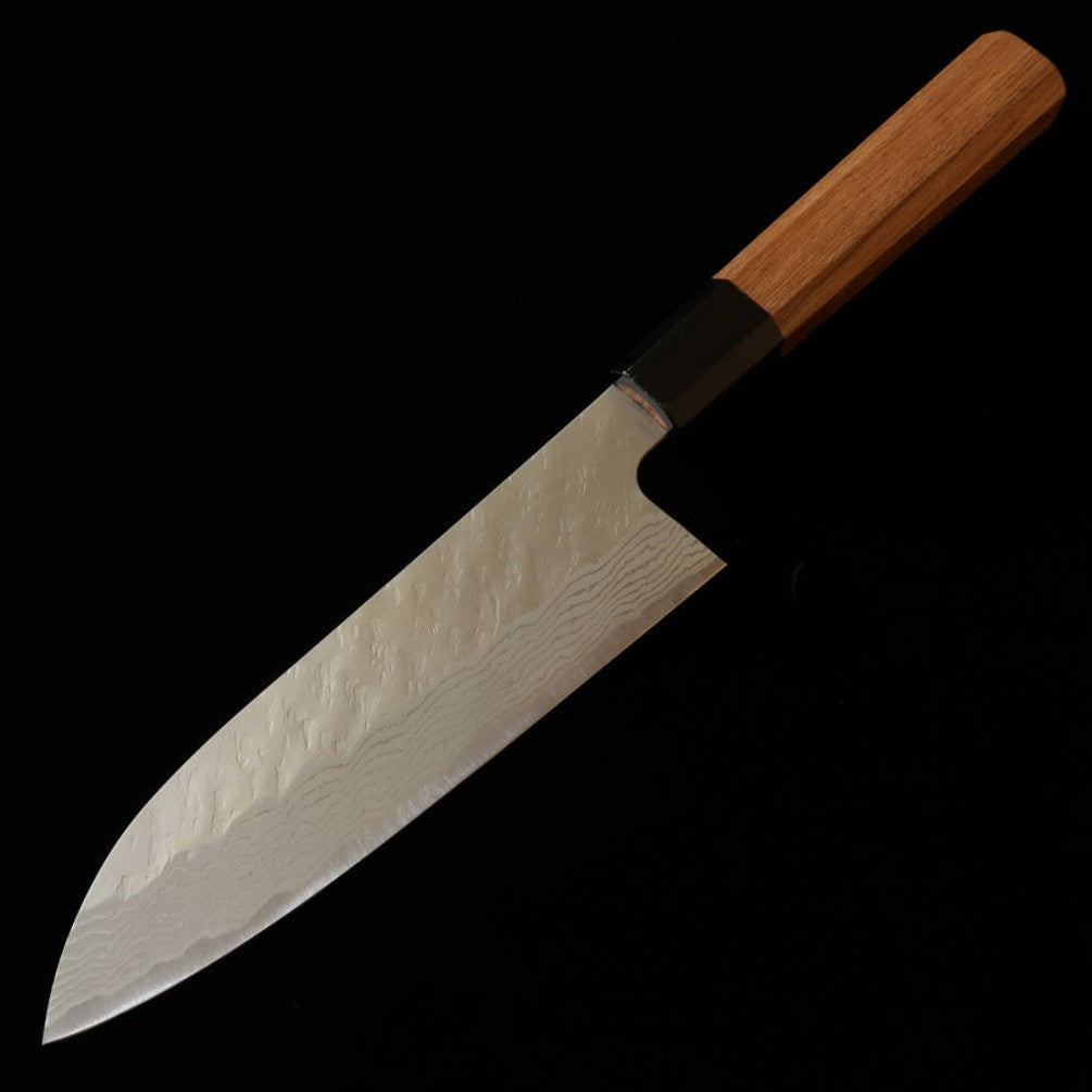 二唐刃物鍛造所 NIGARA VG10 槌目ダマスカス 三徳 チーク柄 (180mm)