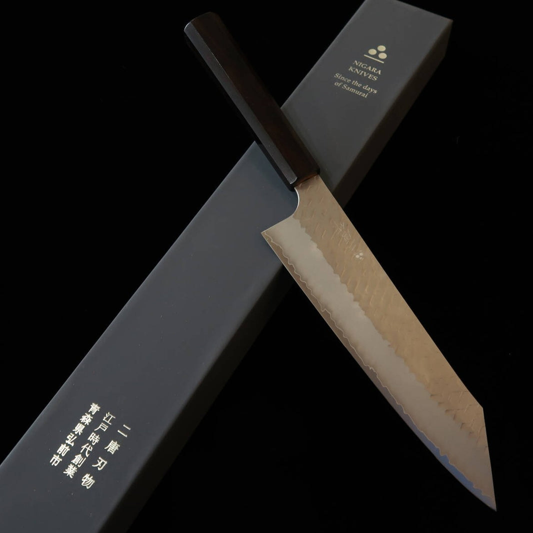二唐刃物鍛造所 NIGARA SG2 磨き槌目 切付牛刀 黒檀一体型柄 (210mm)