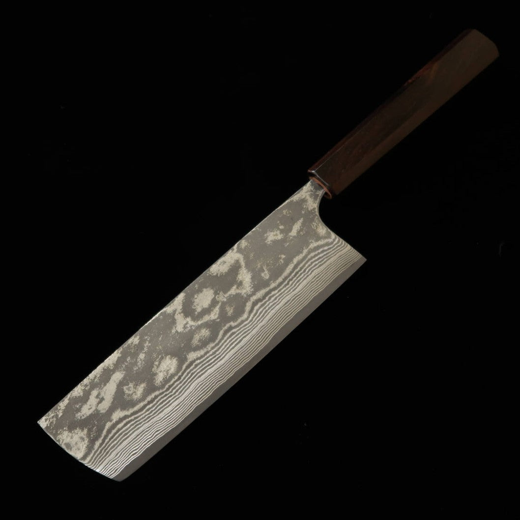 SAJI TAKESHI Nakiri VG10, damasco ennegrecido, mango integral de ébano (165 mm)