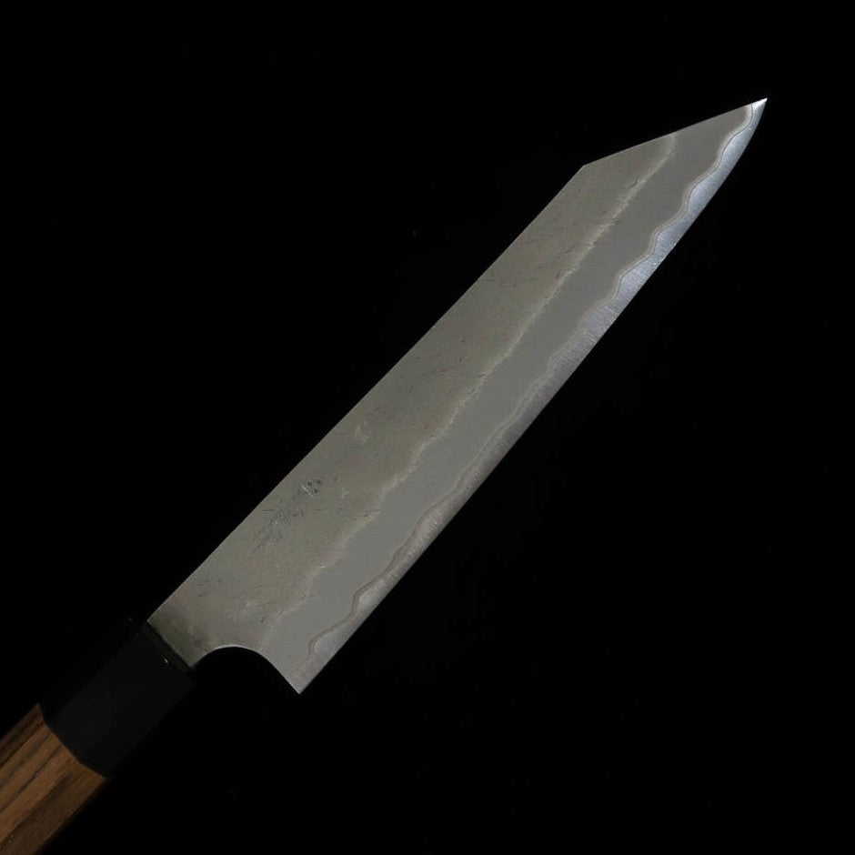 二唐刃物鍛造所 NIGARA 青紙スーパー みがき槌目 切付ペティ チーク柄 (95/150mm)