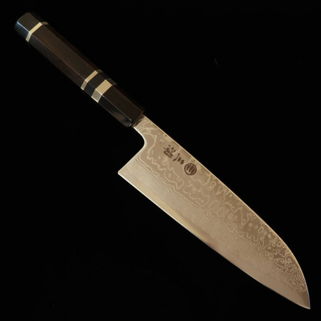 Miura Santoku SLD Nickel Damascus Polished Ebony Silver-Wrapped Handle (165mm)