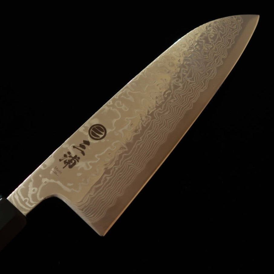 三浦MIURA 三徳 SLD ニッケルダマスカス 磨き 黒檀銀巻柄 （165mm）