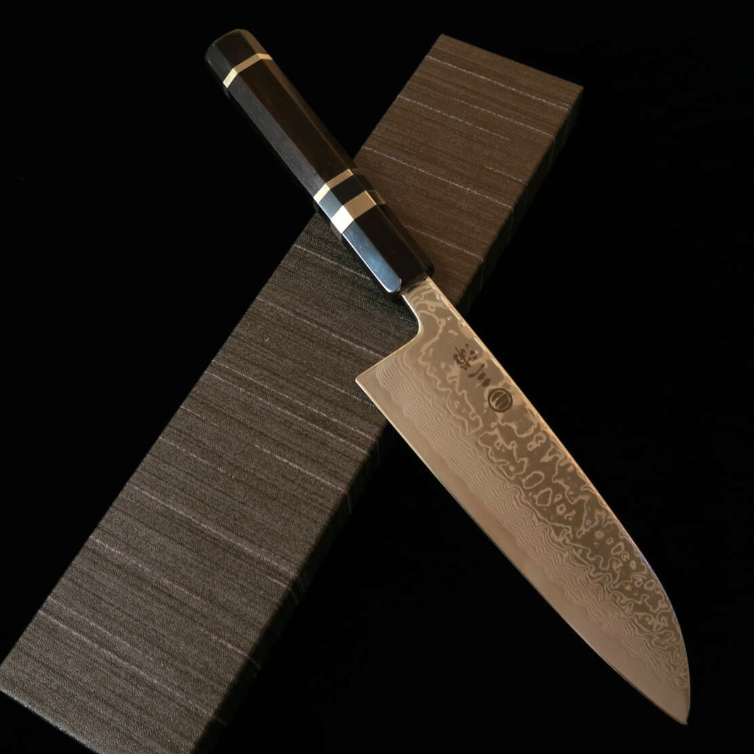 Miura Santoku SLD Nickel Damascus Polished Ebony Silver-Wrapped Handle (165mm)