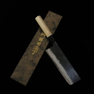 MIURA par Shindo – Nakiri, acier Aogami n°2, finition noire, manche en bois de magnolia et corne de buffle (165mm)