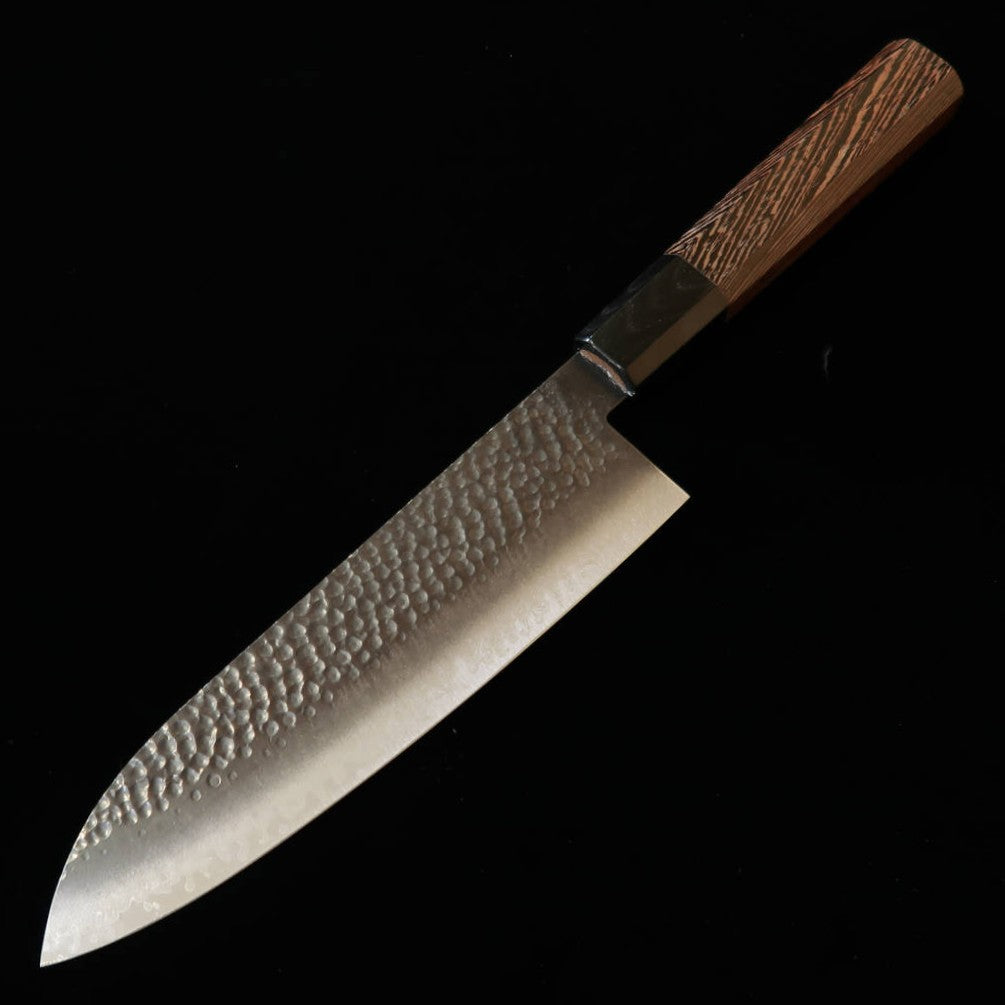 三浦 MIURA 三徳 VG10 黒染 槌目ダマスカス ウェンジ八角柄（180mm）