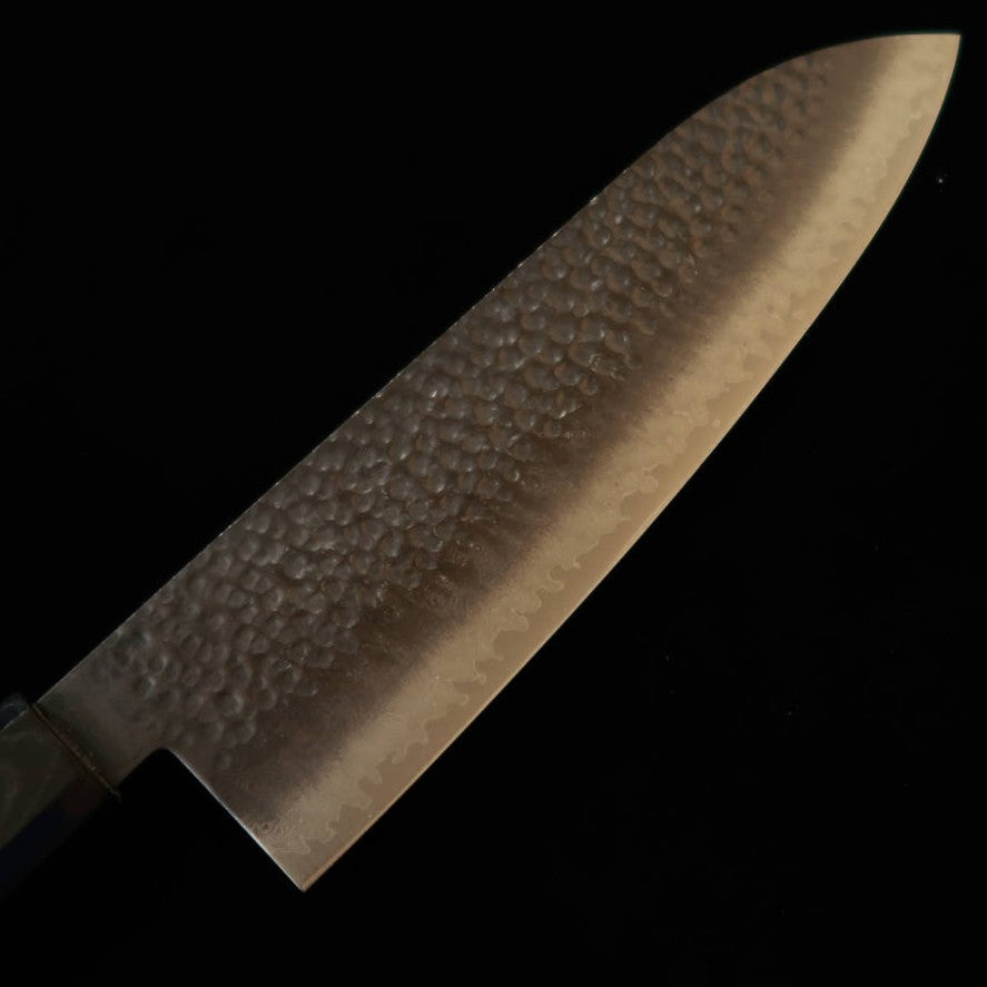 三浦 MIURA 三徳 VG10 黒染 槌目ダマスカス ウェンジ八角柄（180mm）