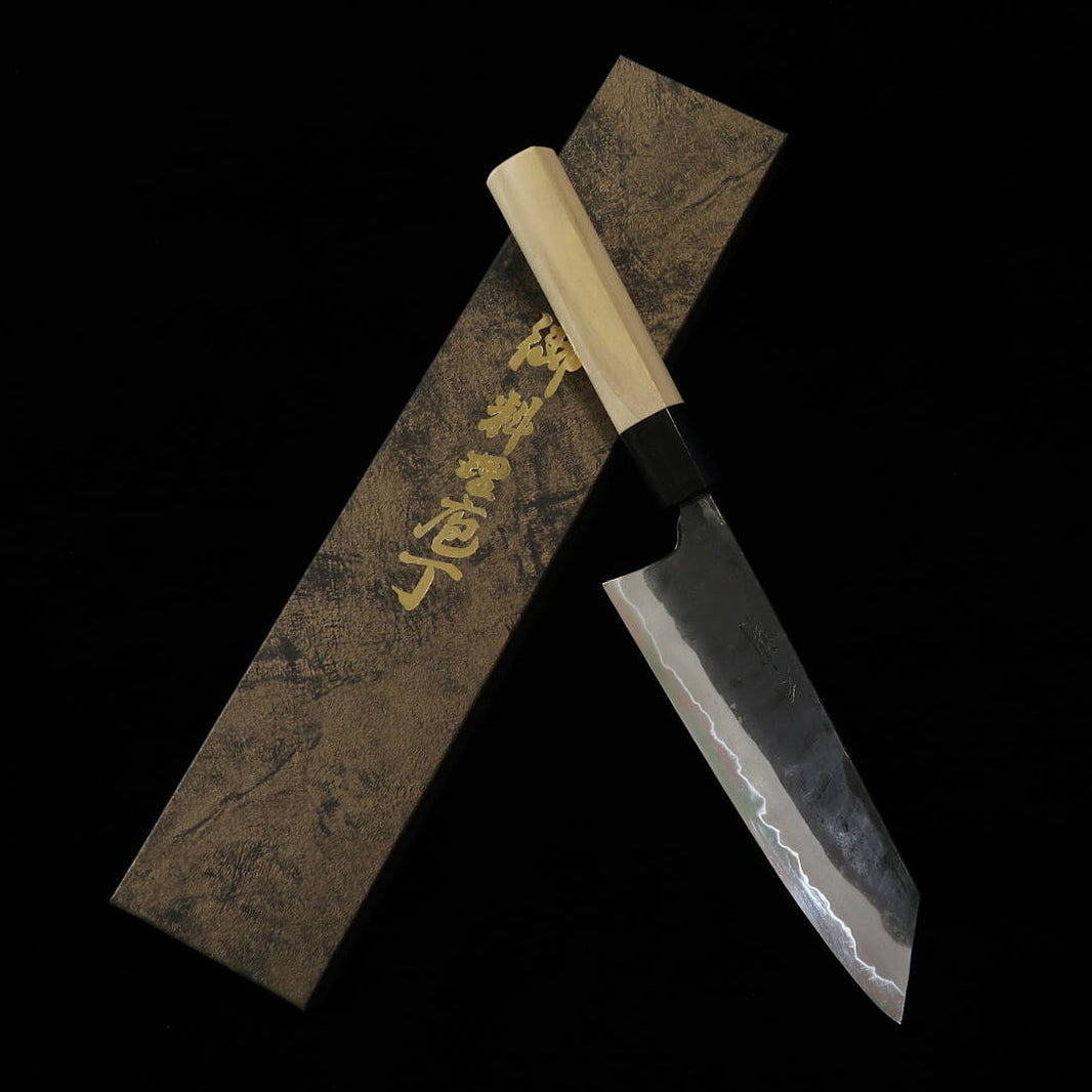 Miura MIURA by Shindo, bunka, acero Aogami nº2, acabado negro, mango de magnolia tipo castaña con virola de cuerno de búfalo (165 mm)
