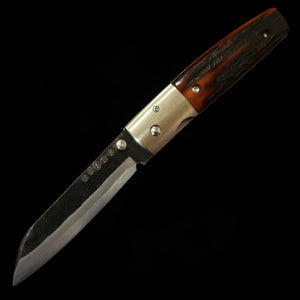 Cuchillo plegable tipo Bitchū TAKEDA forjado a mano por Fumio Inagaki, mango de asta de ciervo