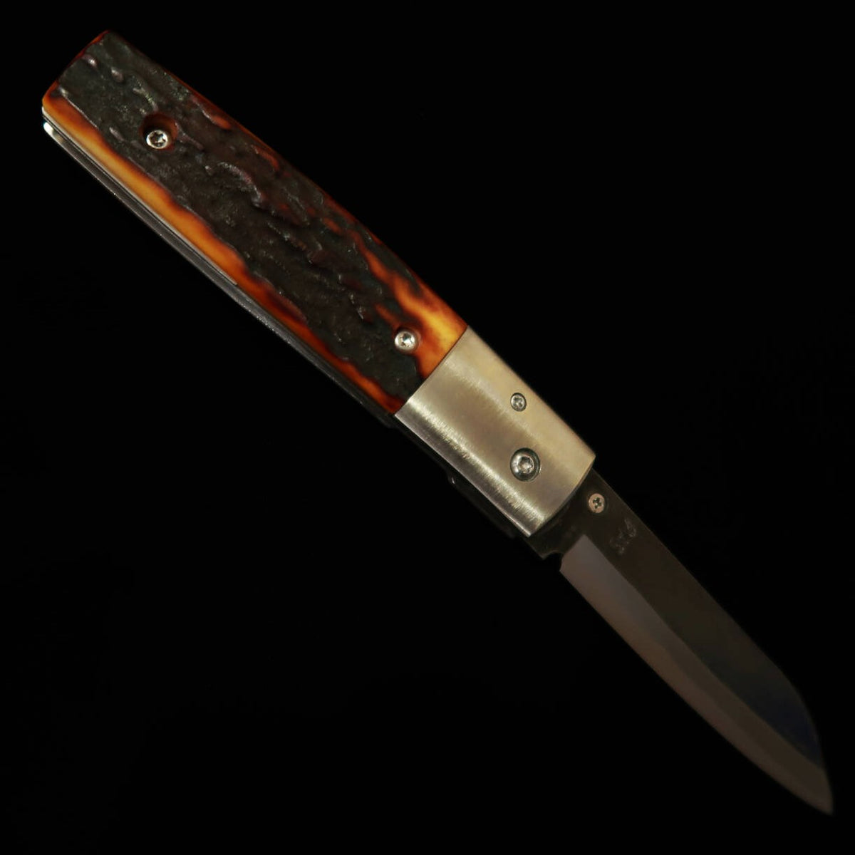 Cuchillo plegable tipo Bitchū TAKEDA forjado a mano por Fumio Inagaki, mango de asta de ciervo