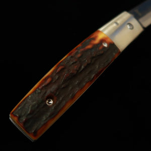 Cuchillo plegable tipo Bitchū TAKEDA forjado a mano por Fumio Inagaki, mango de asta de ciervo