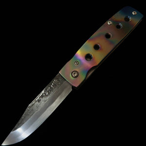 Cuchillo plegable tipo Bitchū TAKEDA hecho a mano por Inagaki Fumio,mango de marfil de mamut y titanio