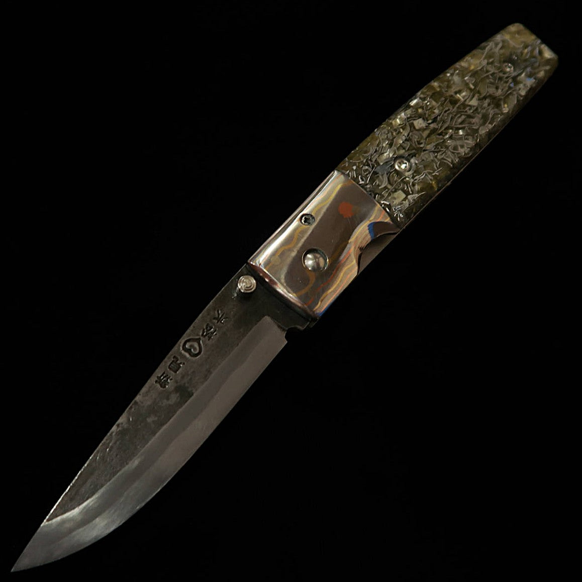 Takeda Hamono - Cutelaria Bitchu artesanal, obra de Fumio Inagaki, faca dobrável liner lock Resina B