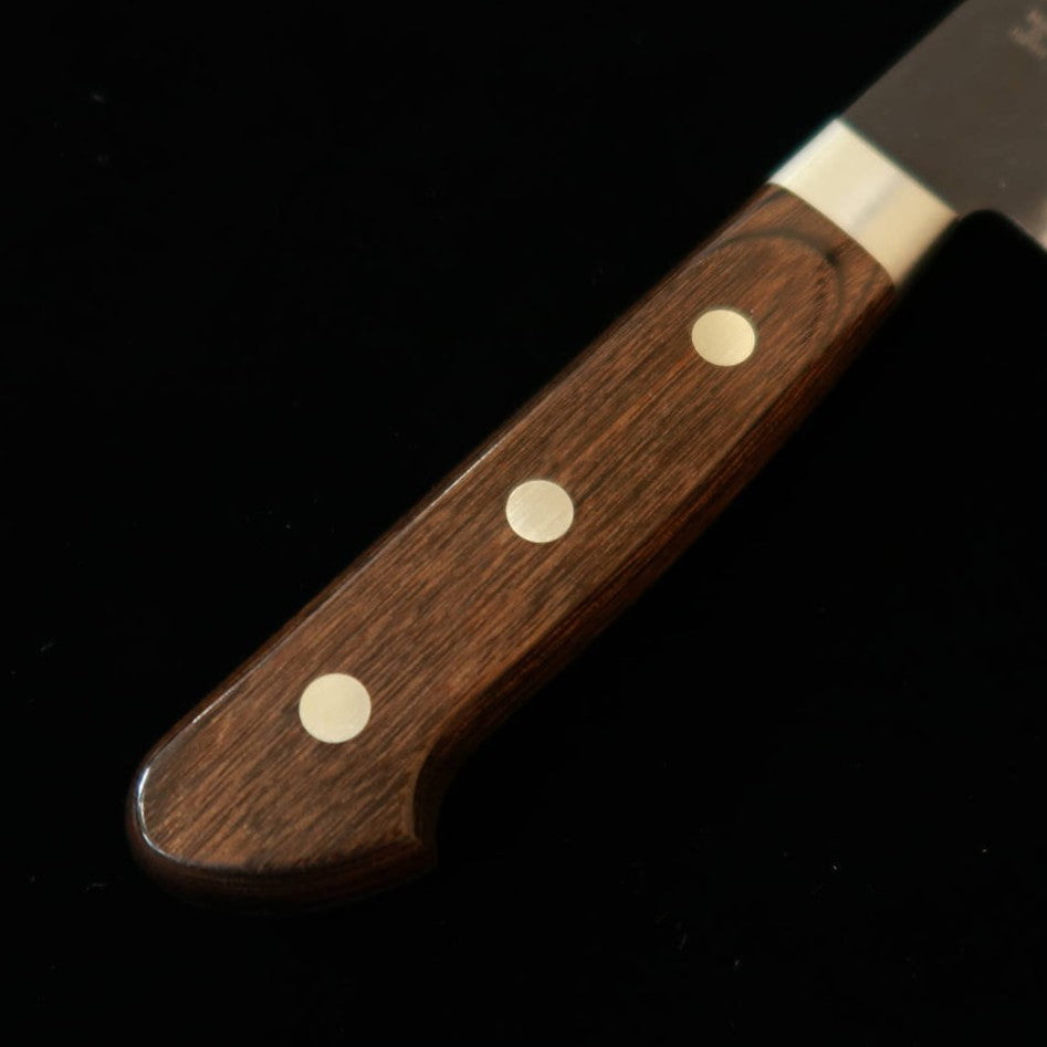 三浦MIURA 菜切 青紙スーパー 黒打ち 鎚目 焦茶柄 鍔付き（165mm）
