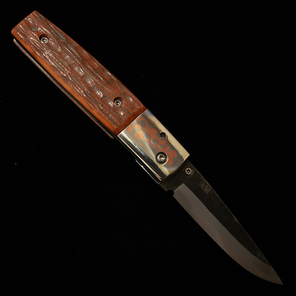 Takeda Cutlery TAKEDA Bitchu Handcrafted Blacksmith Fumio Inagaki's Liner Lock Folder Knife Faux Stag
