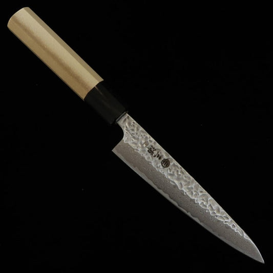 MIURA AUS10 Hammered Damascus Petty knife with Magnolia and Buffalo Handle (135mm)