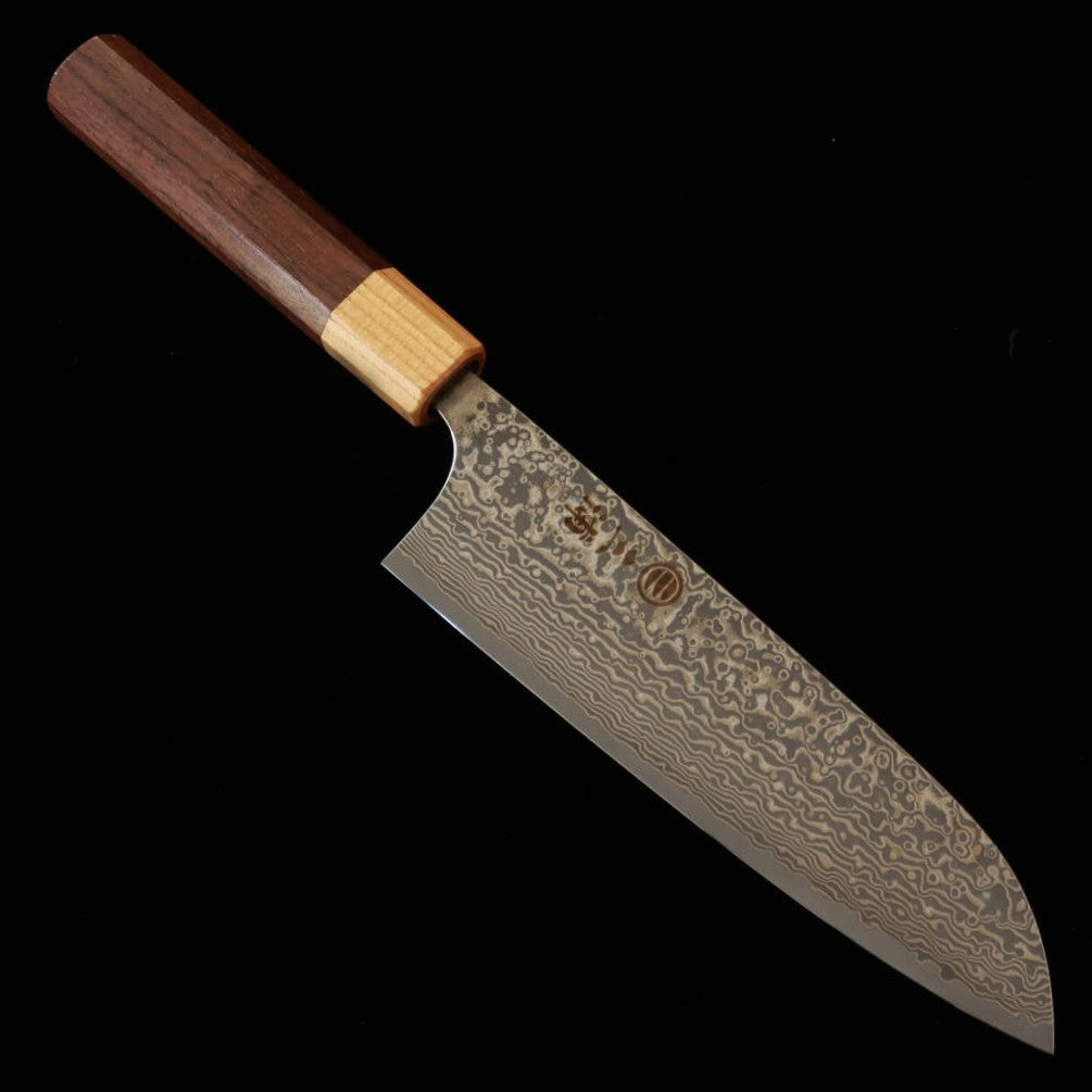 MIURA Santoku, SGSTRIX Damascus, Rosewood with Keyaki Collar Octagonal Handle (165mm)