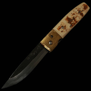 Cuchillo plegable tipo Bitchu TAKEDA Forjado a mano por Fumio Inagaki, mango de marfil de mamut 