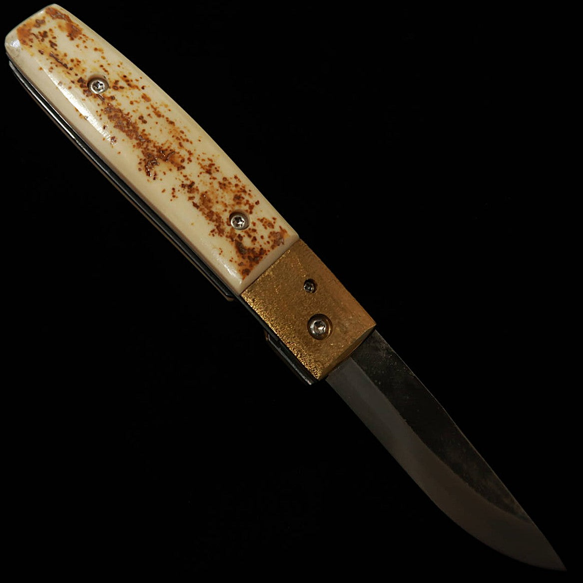 Cuchillo plegable tipo Bitchu TAKEDA Forjado a mano por Fumio Inagaki, mango de marfil de mamut 