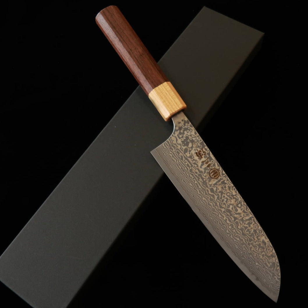 MIURA Santoku, SGSTRIX Damascus, Rosewood with Keyaki Collar Octagonal Handle (165mm)