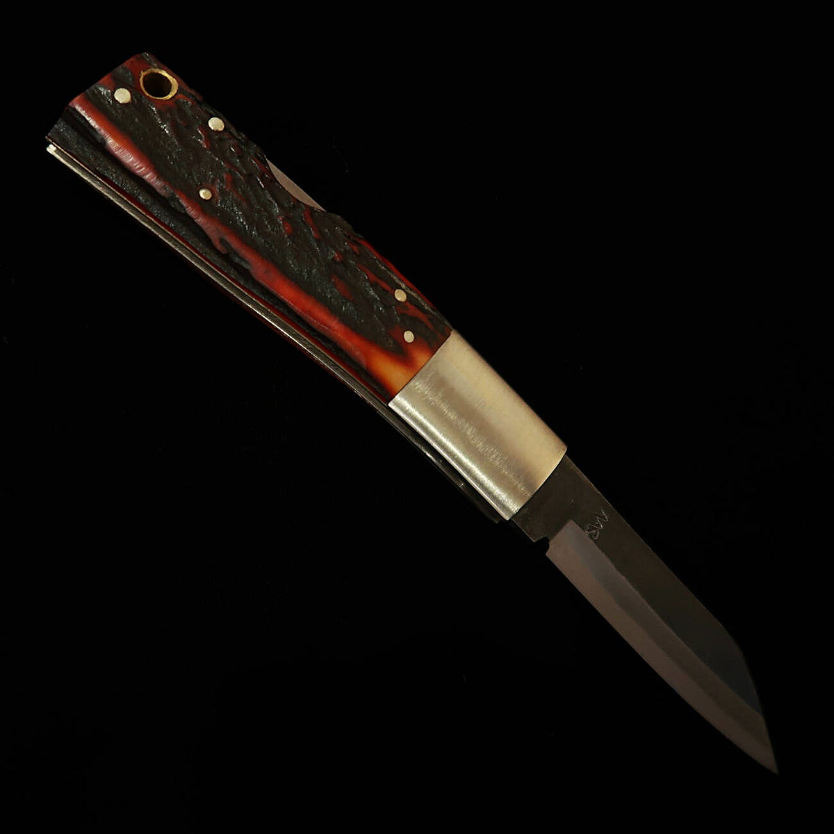 TAKEDA Takeda Herrería forjada a mano de Bitchū Obra de Fumio Inagaki Navaja plegable con bloqueo trasero Mango de asta de ciervo