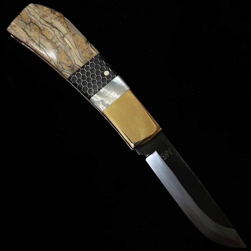 Takeda Cutelaria TAKEDA Bitchu Forjado à Mão por Fumio Inagaki Faca Folder Back Lock Pérola/Dente de Mamute/Favo de Mel