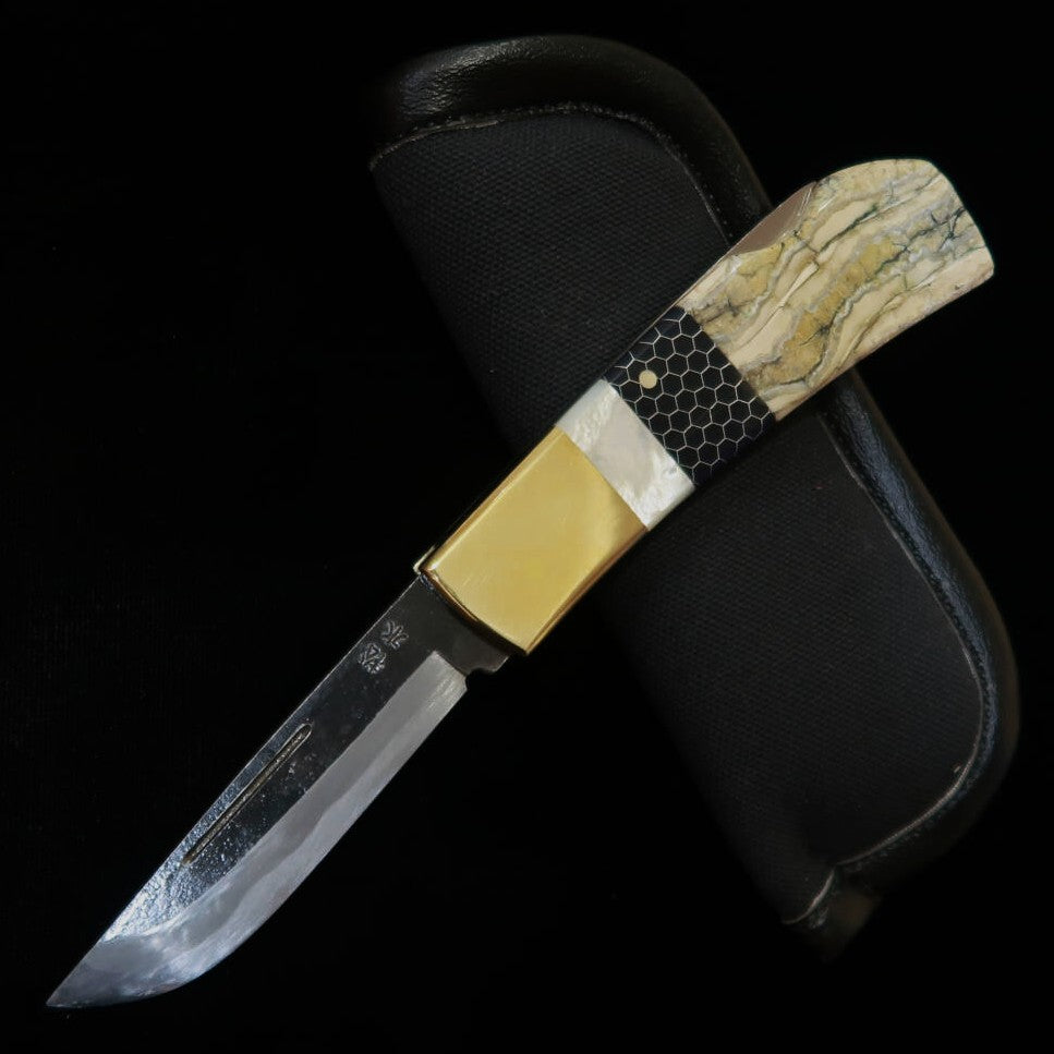 Takeda Cutelaria TAKEDA Bitchu Forjado à Mão por Fumio Inagaki Faca Folder Back Lock Pérola/Dente de Mamute/Favo de Mel