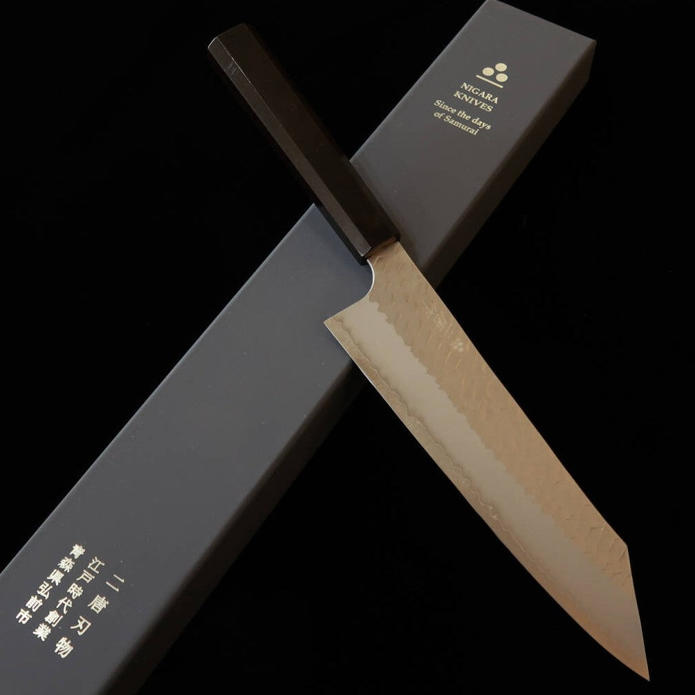 二唐刃物鍛造所 NIGARA SG2 磨き槌目 切付牛刀 黒檀一体型柄 (210mm)