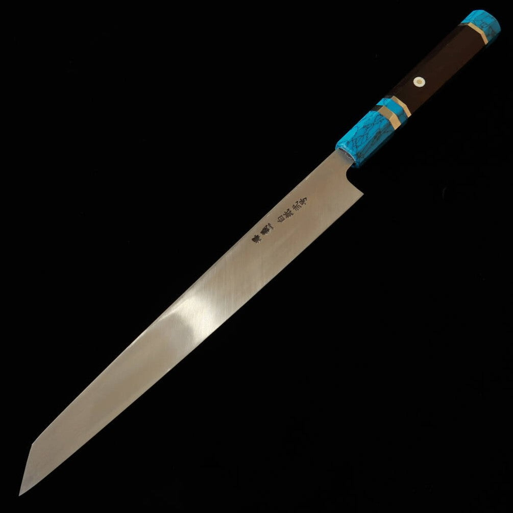 三浦頂MIURAItadaki 切付柳刃 白紙二号 黒打ち ターコイズハンドル（270mm）
