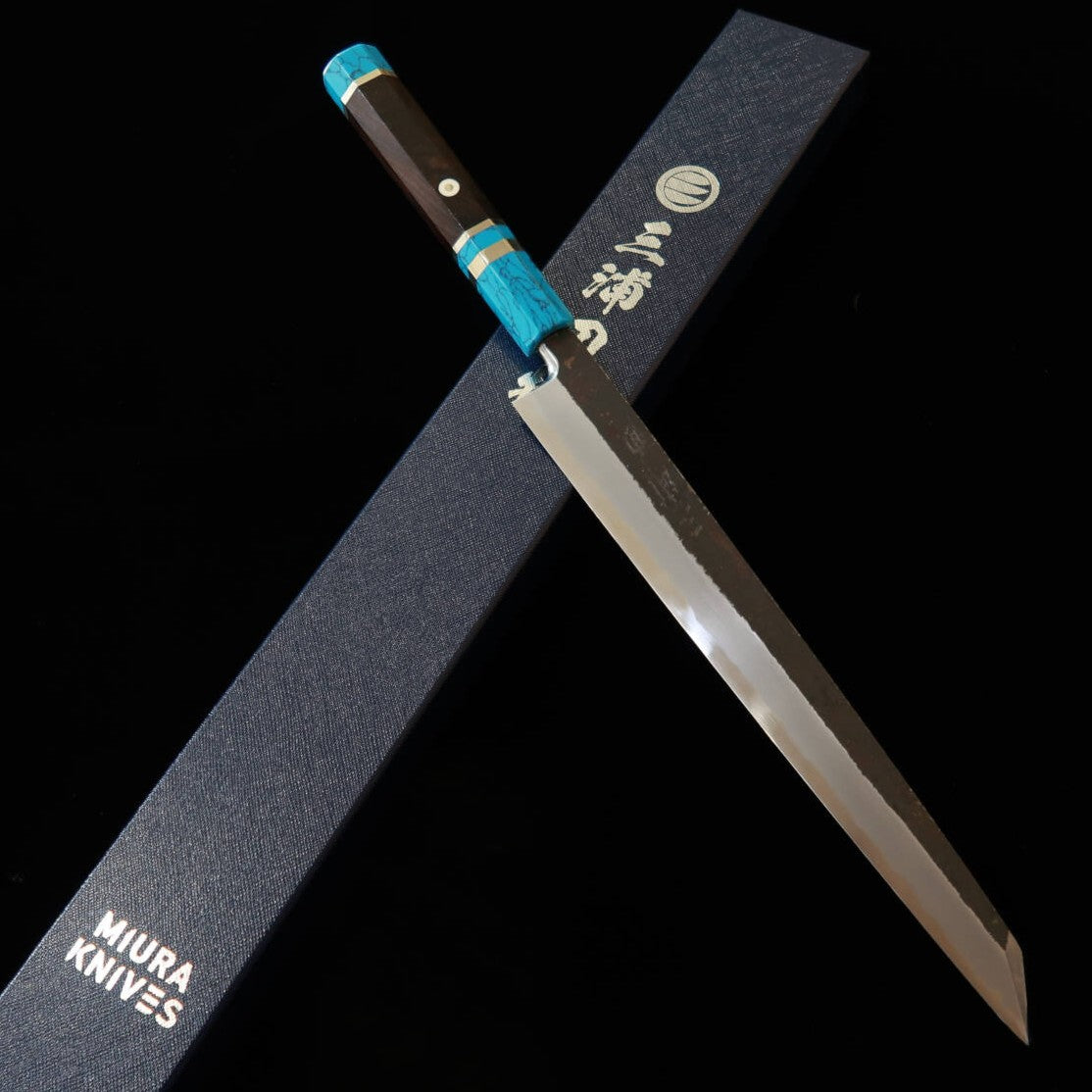 三浦頂MIURAItadaki 切付柳刃 白紙二号 黒打ち ターコイズハンドル（270mm）