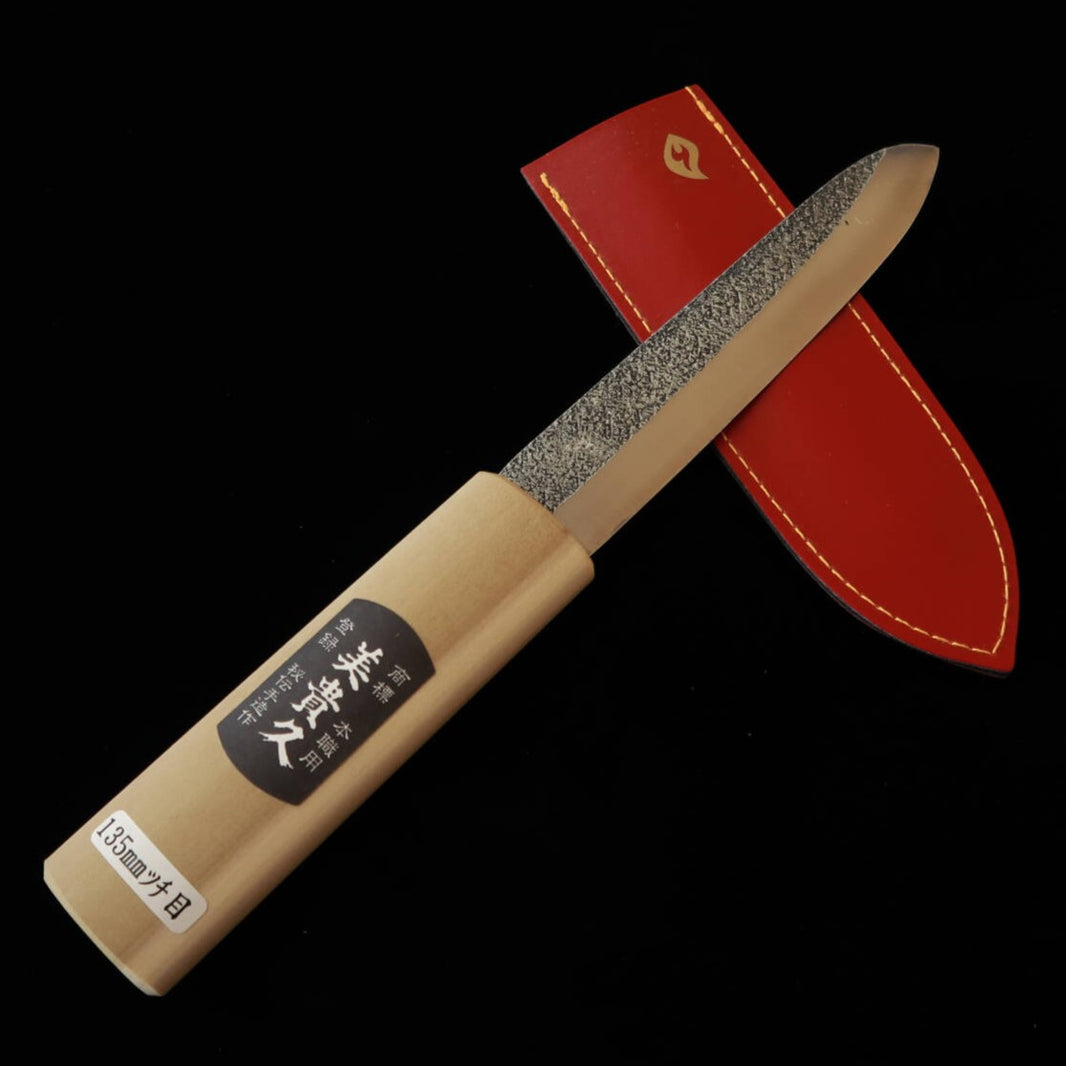 Ikeuchi Knives IKEUCHI Makiri Knife, Shirogami #2, Mikihisa Brand, Tsuchime Finish, Magnolia Handle (135/150mm)