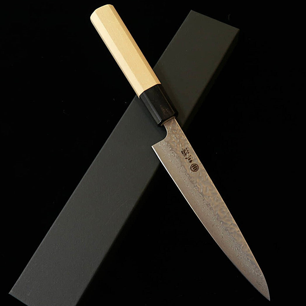 MIURA – Petty AUS10, damas mat martelé, manche octogonal en magnolia et corne de buffle (150 mm)