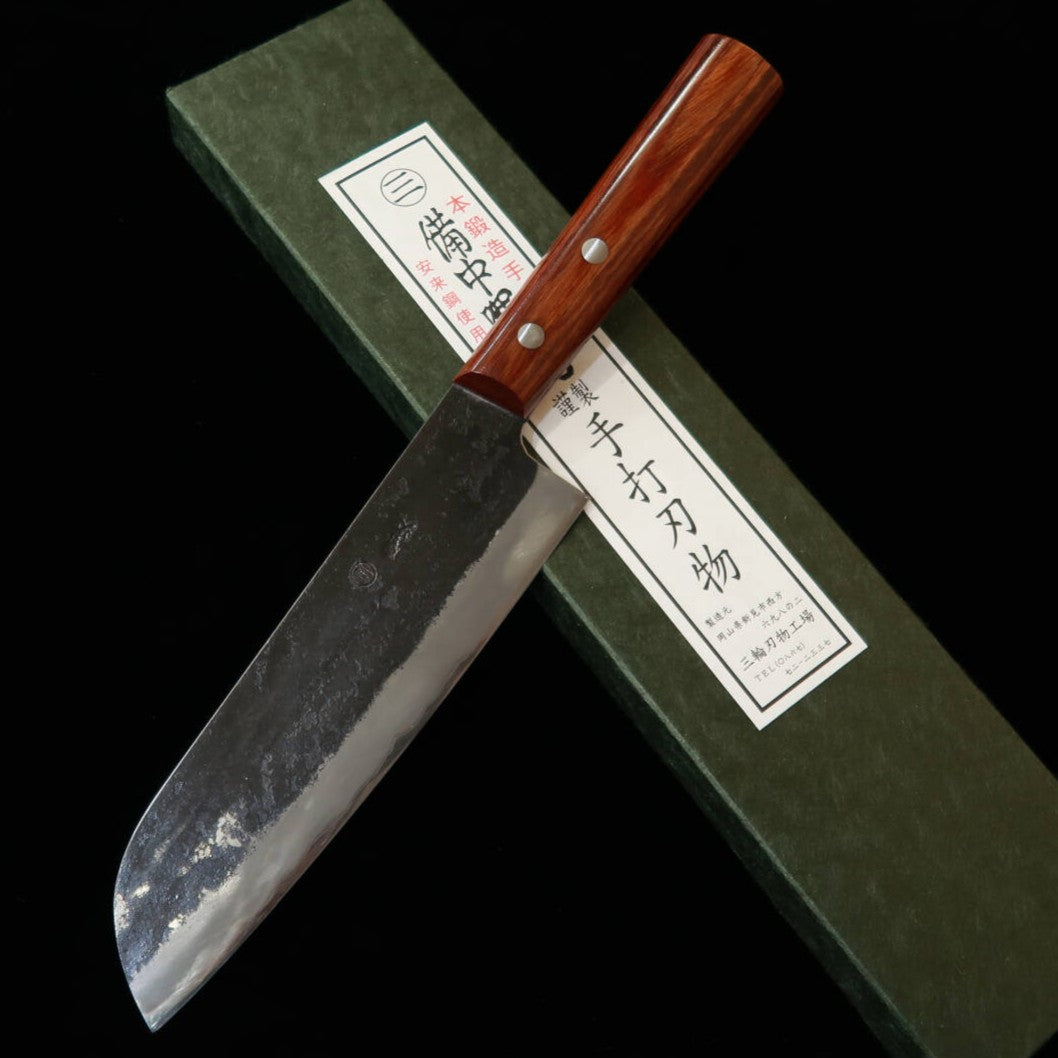 MIWAHAMONO Nakiri Santoku Hybrid, Aogami No. 1 Stainless Clad, Split Wooden Handle (165mm)